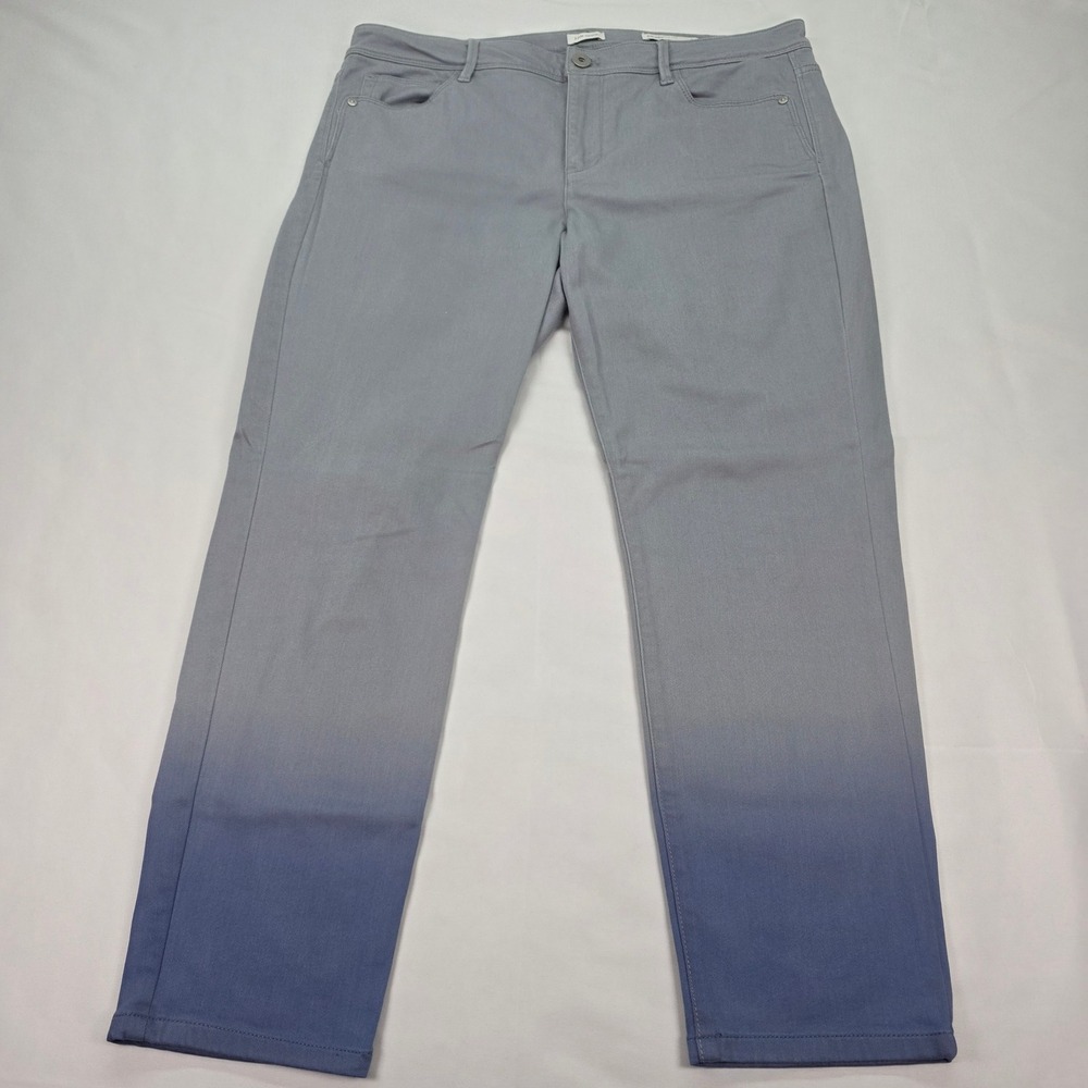 J. Jill Denim Authentic Fit Slim Ankle Pants Grey Blue Ombre Dip Dye Womens 14P